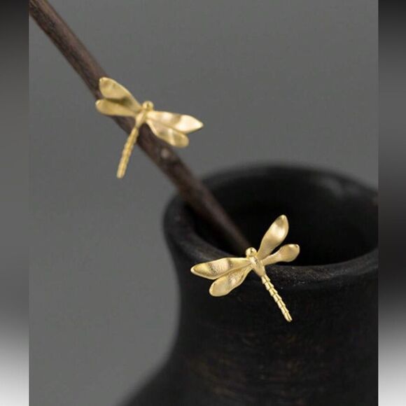 Anthropologie Jewelry - Anthropologie Gold Dragonfly Stud Earrings